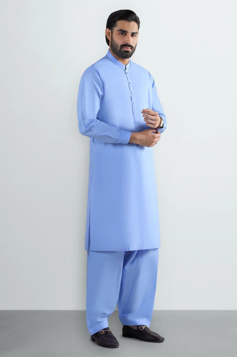 Sky Blue Cotton Shalwar Kameez thumbnail
