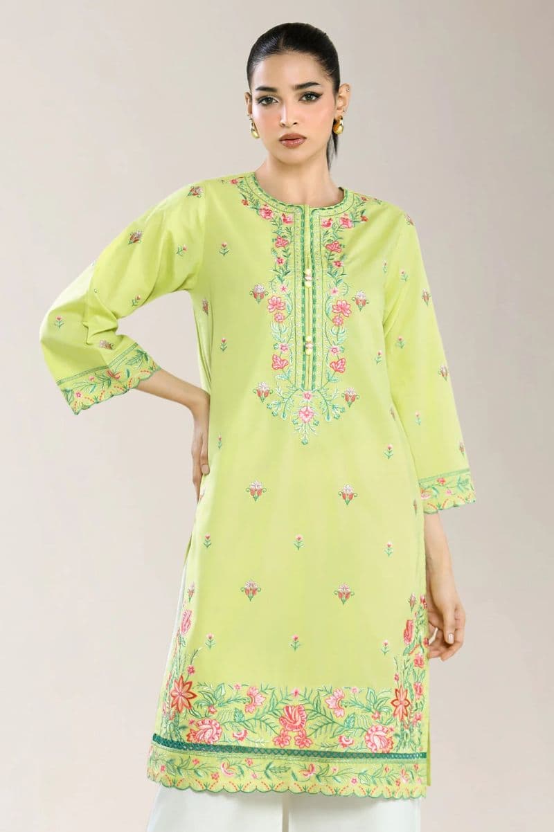Embroidered Cambric-Parrot Green Shirt
