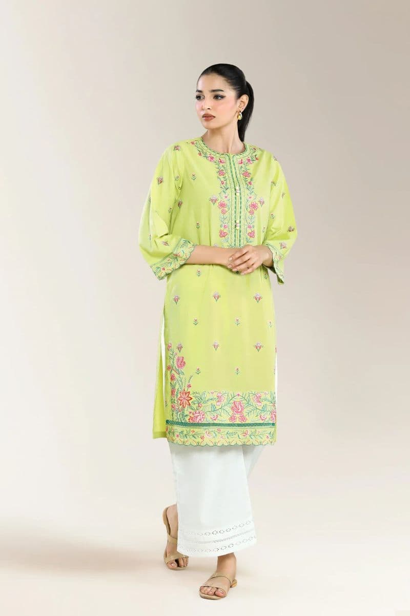 Embroidered Cambric-Parrot Green Shirt
