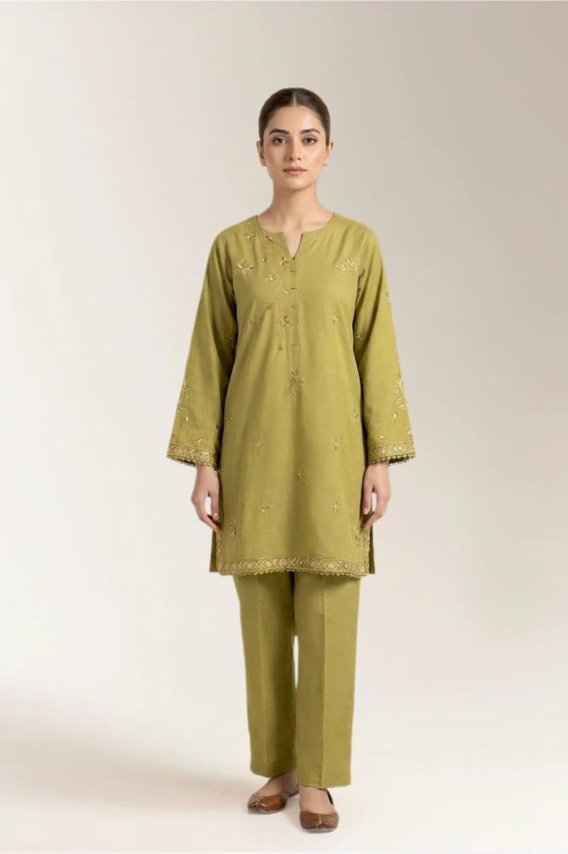 Embroidered Khaddar-Olive Green 2PC thumbnail
