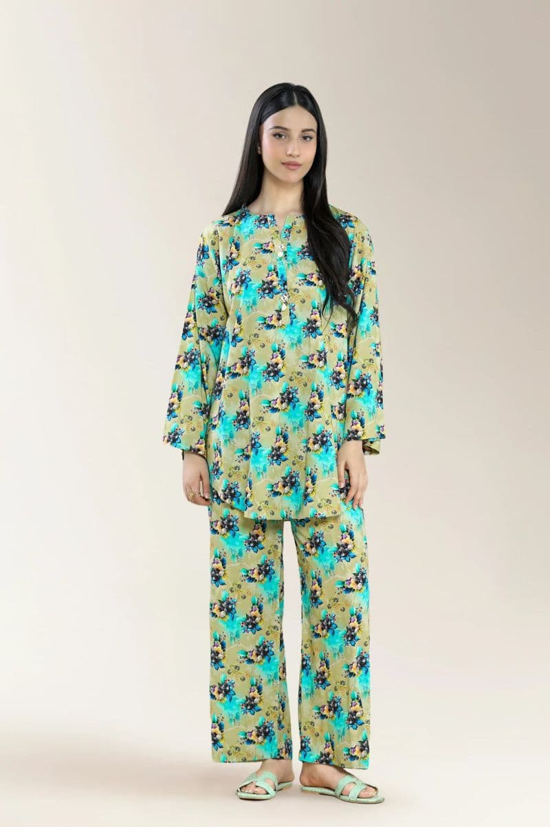 Printed Viscose Linen-Olive Green 2Pc thumbnail