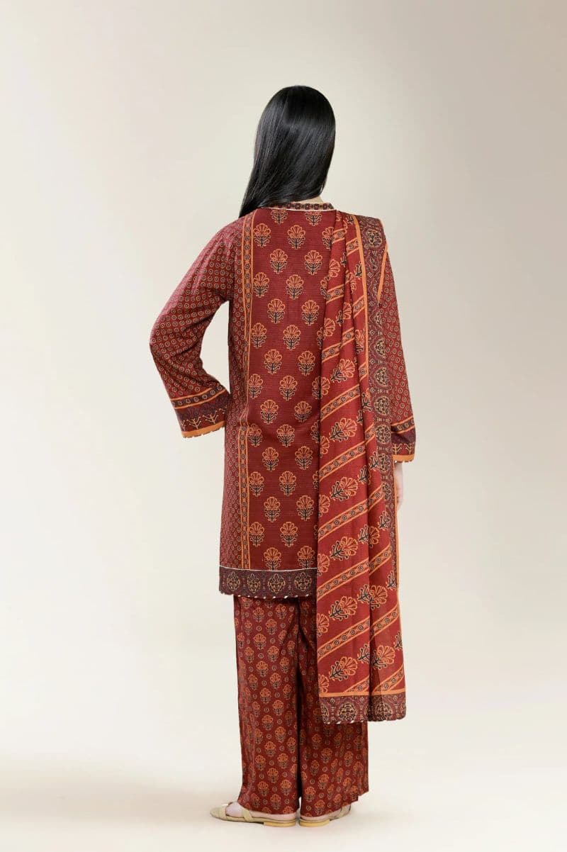 Printed Viscose-Maroon 3Pc thumbnail