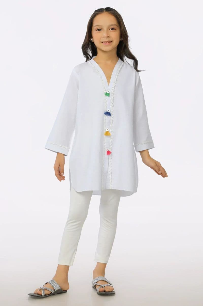White Chambray Dyed Girls Kurti thumbnail