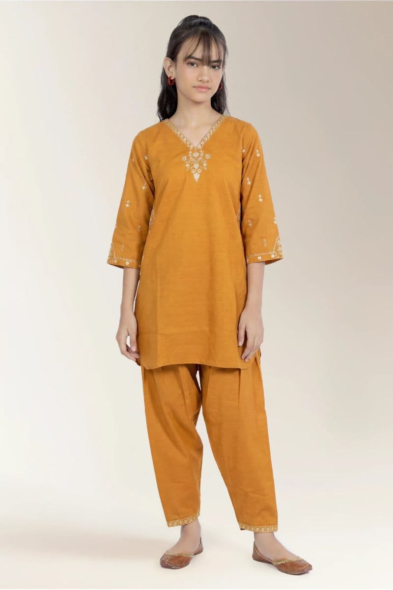 Embroidered Khaddar-Mustard Teens 2PC thumbnail