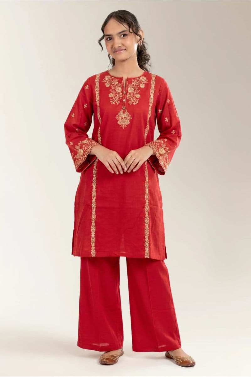 Embroidered Khaddar-Orange Teens 2PC thumbnail
