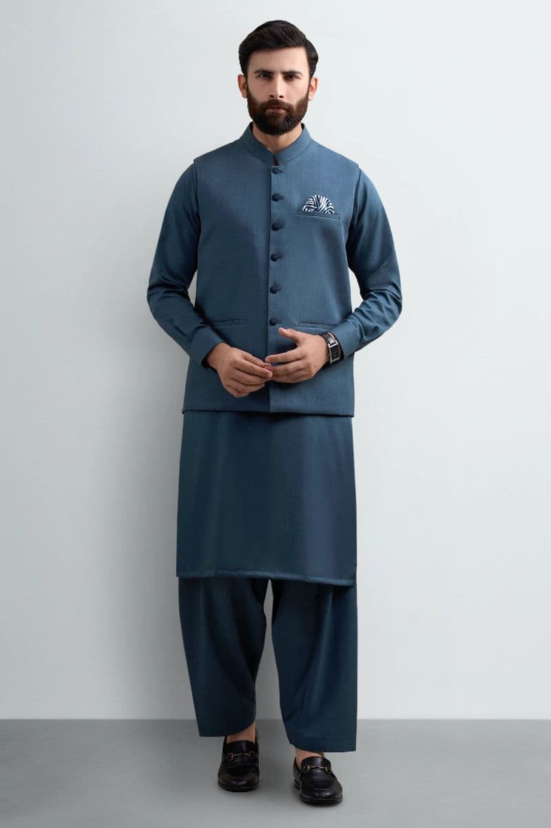 Green Shalwar Kameez with Waistcoat thumbnail