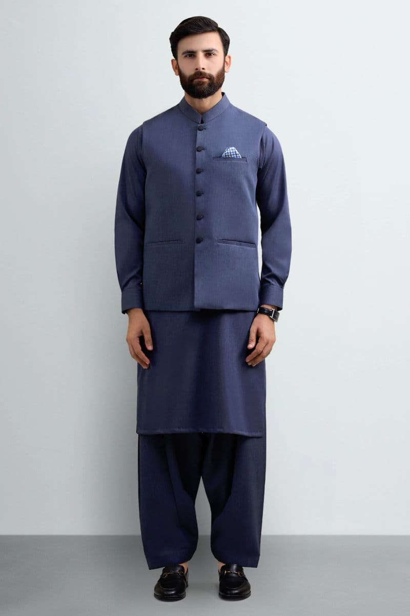 Dark Blue Shalwar Kameez with Waistcoat thumbnail