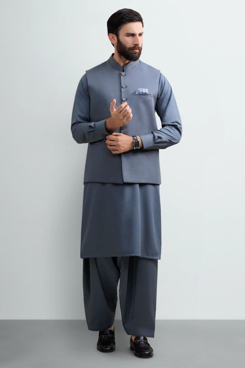 Blue Shalwar Kameez with Waistcoat thumbnail