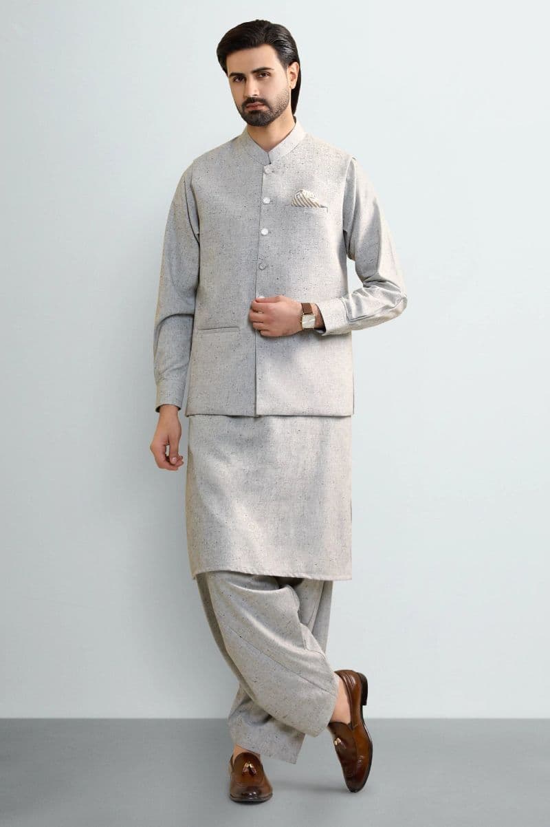 Grey Shalwar Kameez with Waistcoat thumbnail