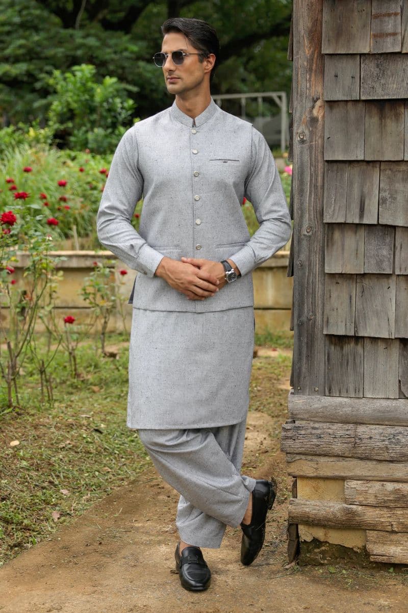 Light Grey Shalwar Kameez with Waistcoat