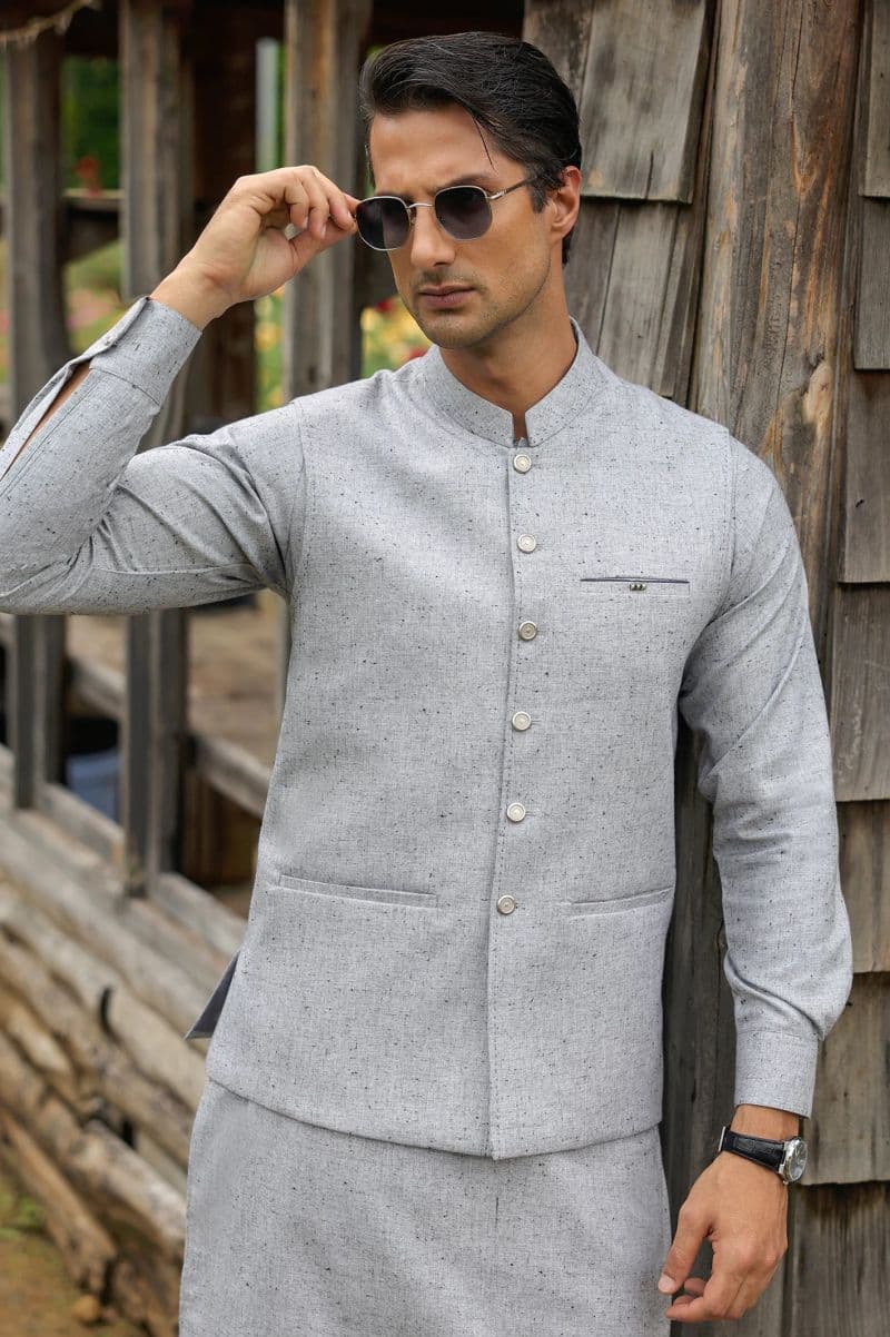 Light Grey Shalwar Kameez with Waistcoat