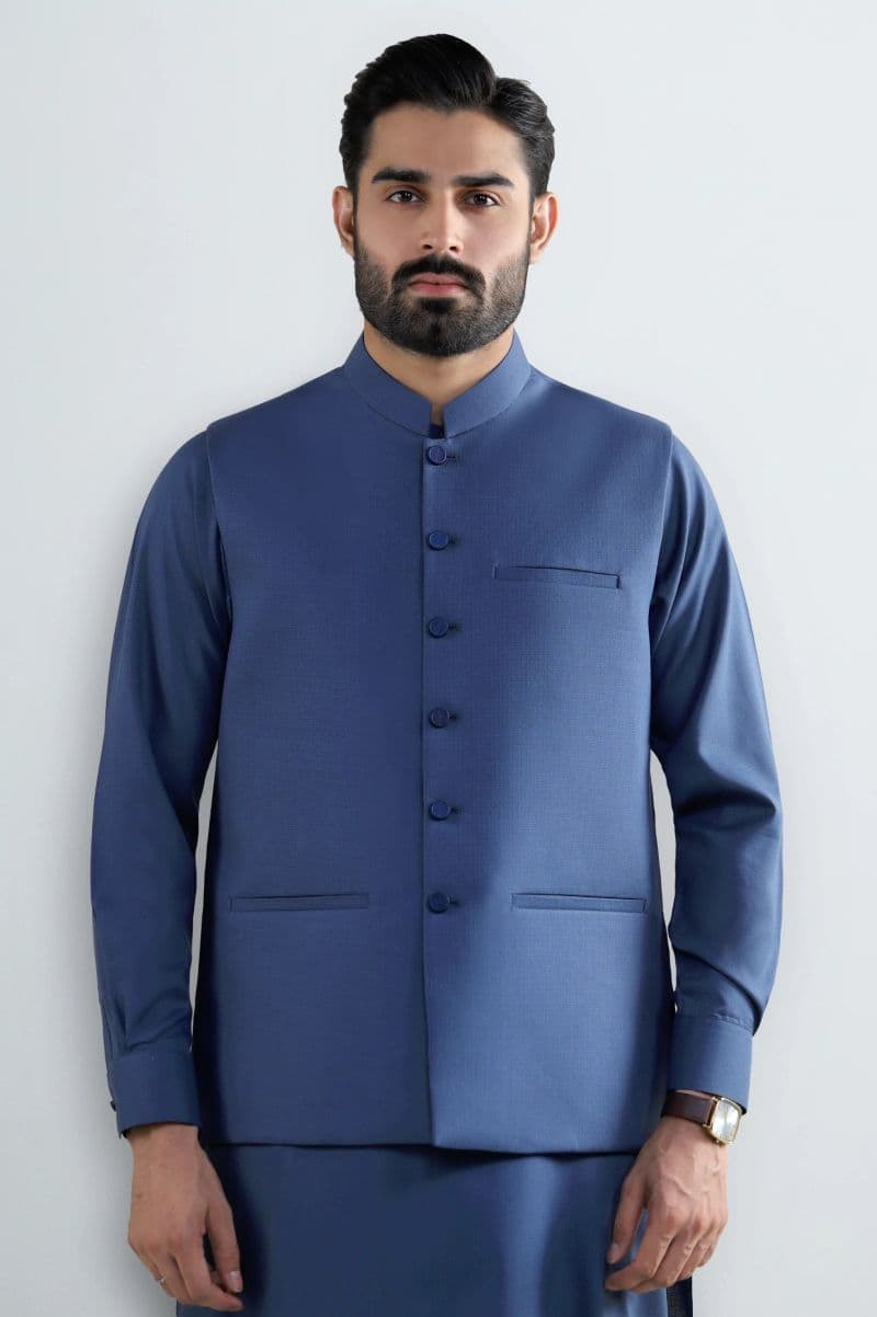 Dark Blue Shalwar Kameez with Waistcoat thumbnail