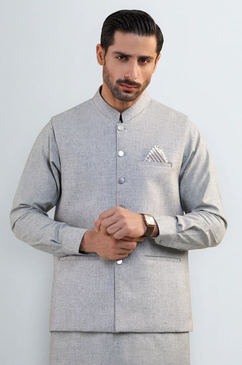 Light Green Shalwar Kameez with Waistcoat thumbnail