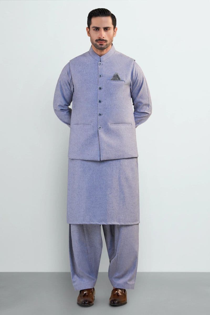 Light Blue Shalwar Kameez with Waistcoat thumbnail