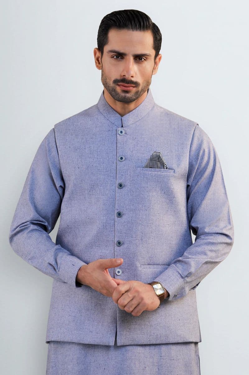 Light Blue Shalwar Kameez with Waistcoat thumbnail