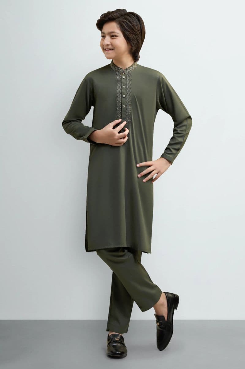 Dark Olive Teens Kurta Pajama