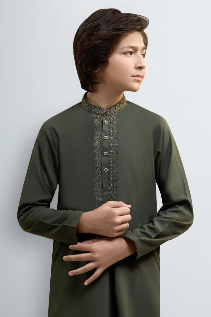 Dark Olive Teens Kurta Pajama