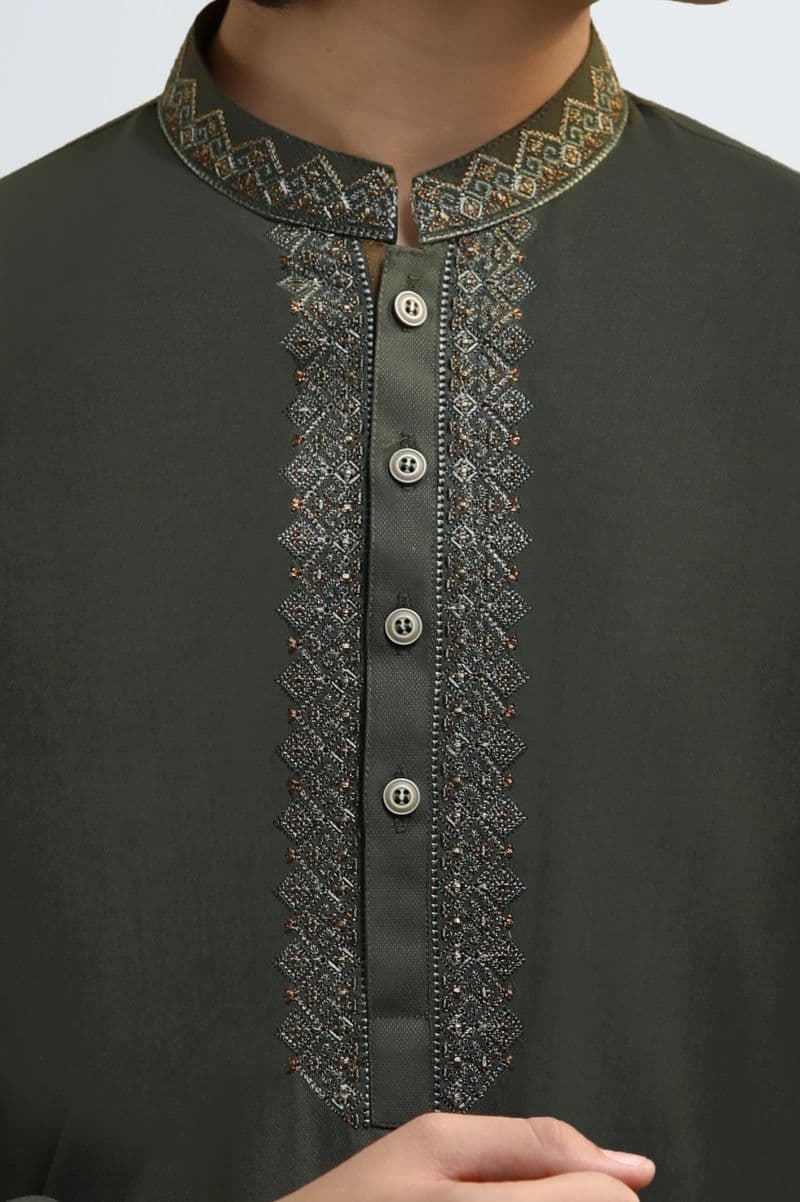Dark Olive Teens Kurta Pajama