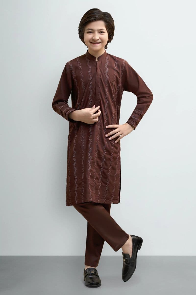Dark Brown Teens Kurta Pajama