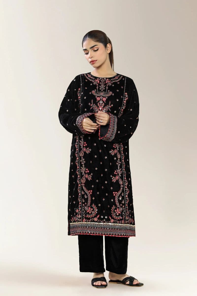 Embroidered Velvet Black 2PC