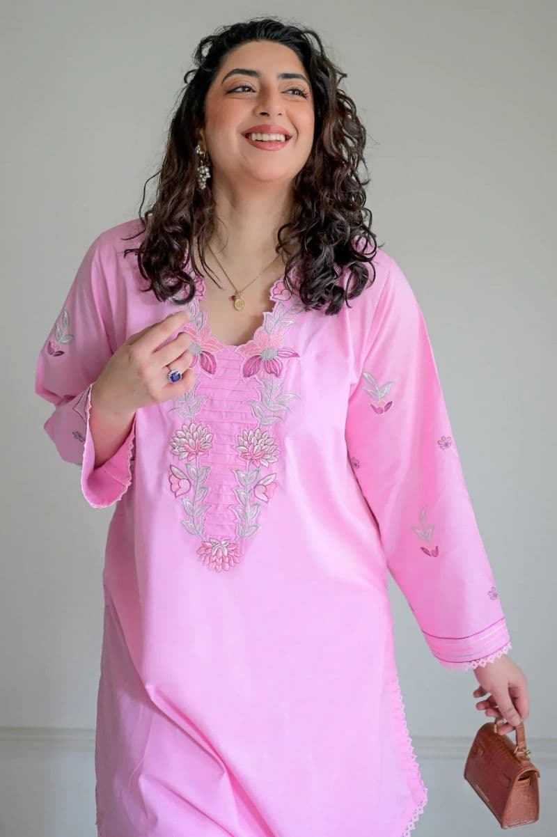 Embroidered Cotton Pink 2PC