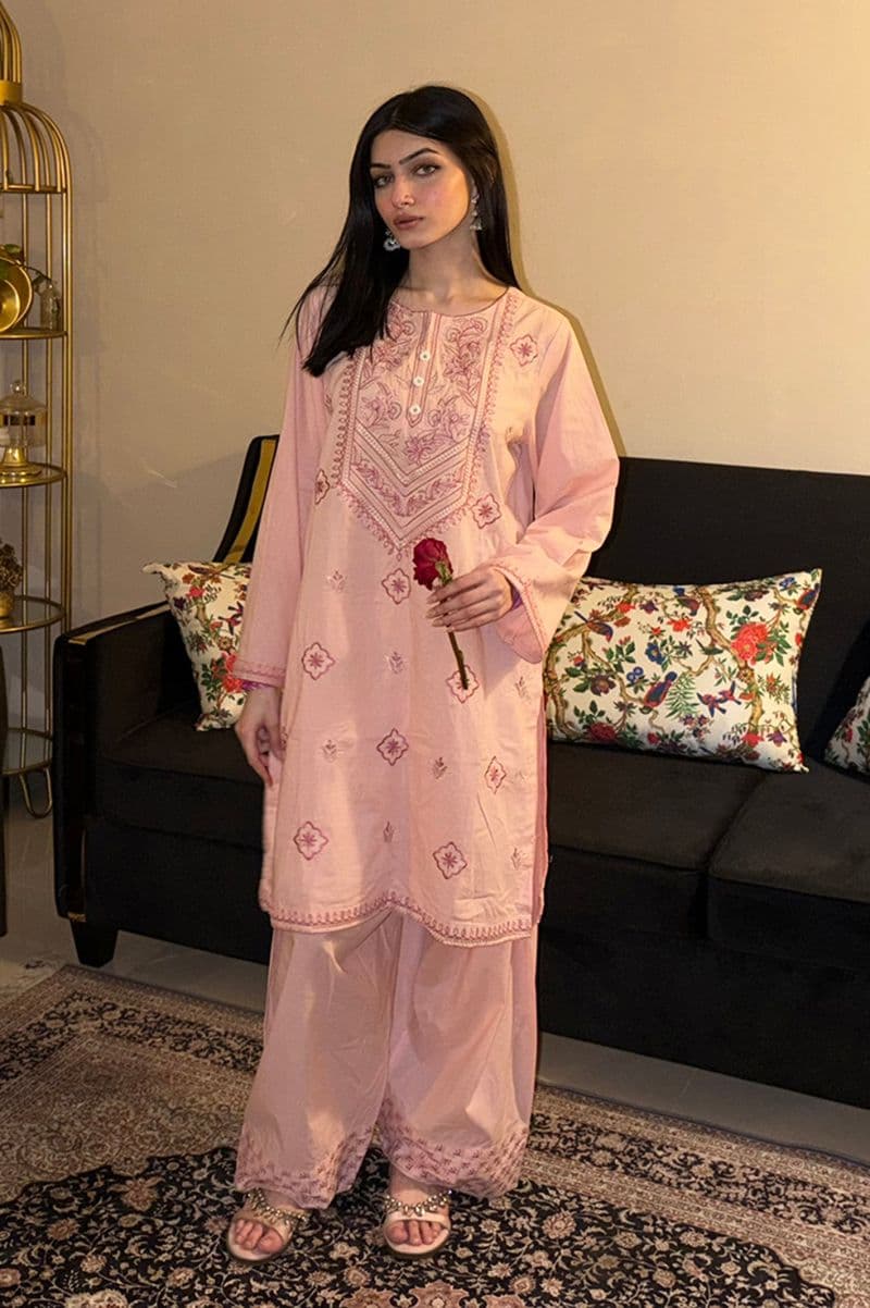 Embroidered Cotton Pink 2PC thumbnail