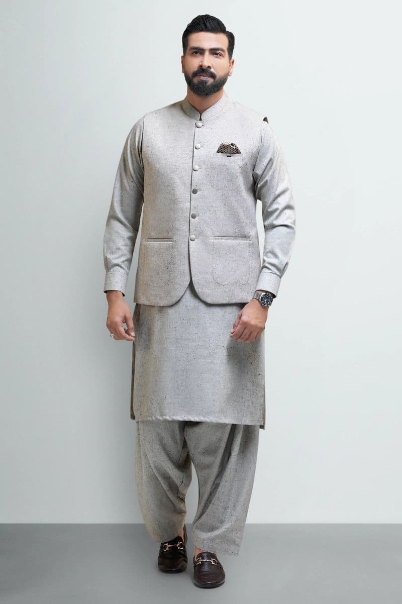 Beige Shalwar Kameez with Waistcoat thumbnail