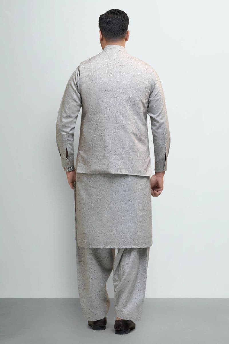 Beige Shalwar Kameez with Waistcoat thumbnail