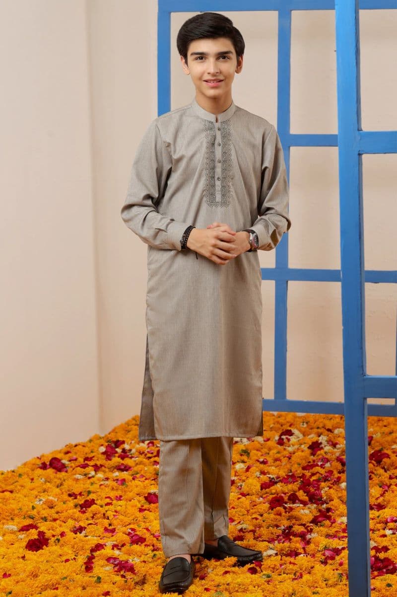 Boys Light Brown Kurta Pajama thumbnail