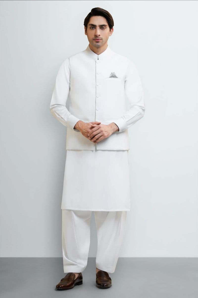 White Shalwar Kameez with Waistcoat thumbnail