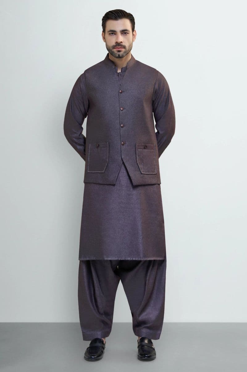 Purple Shalwar Kameez with Waistcoat thumbnail