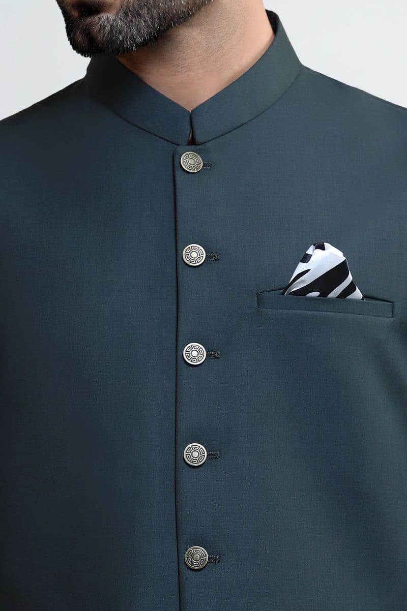 Dark Green Shalwar Kameez with Waistcoat