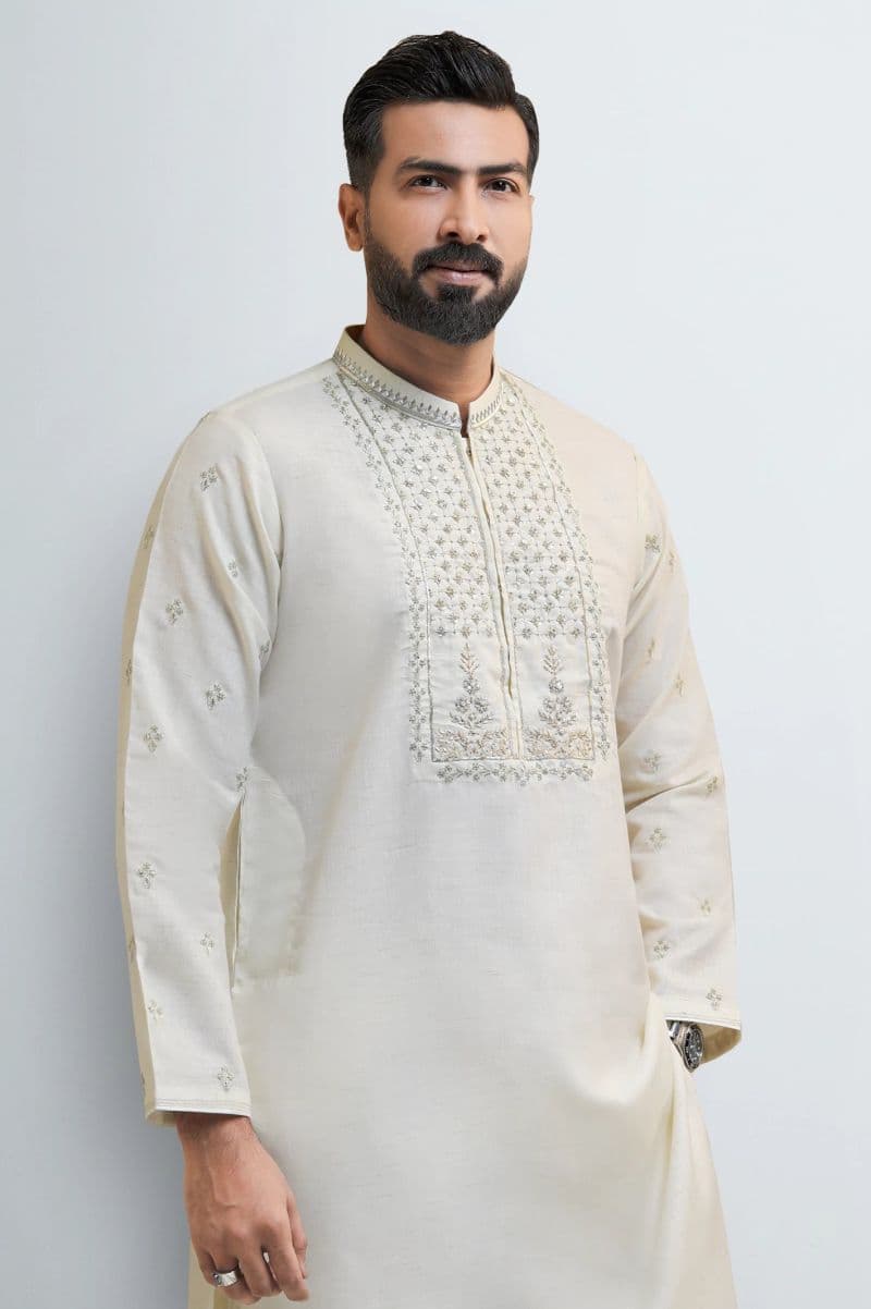 Cream Wash & Wear Kurta Pajama