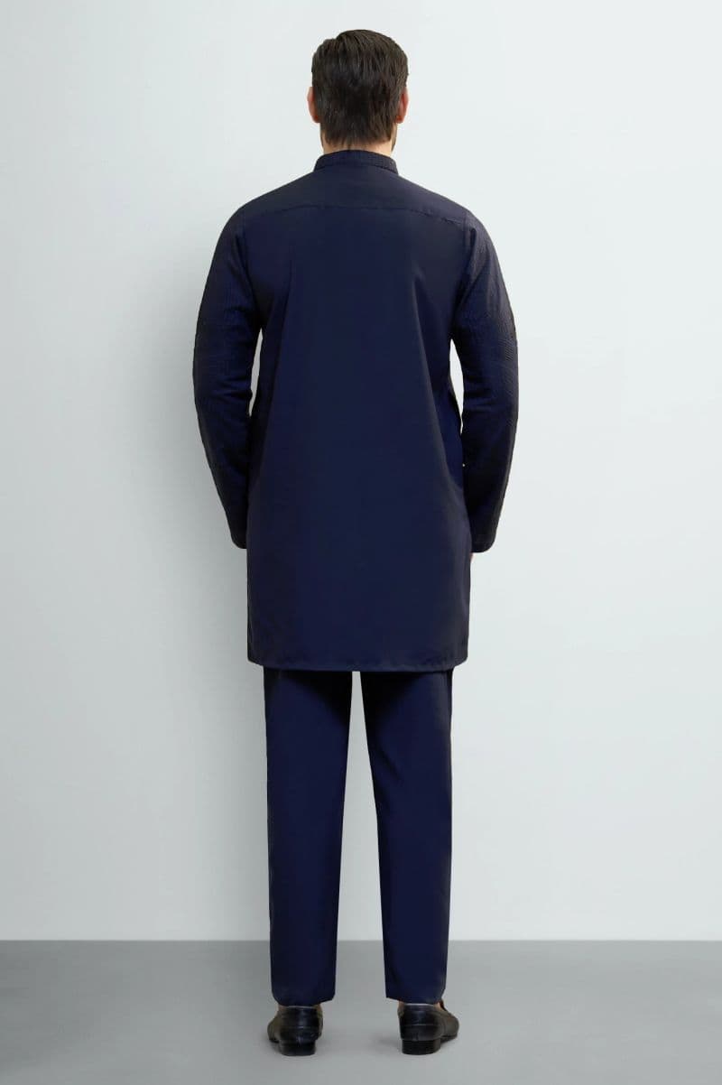Navy Blue Wash & Wear Kurta Pajama