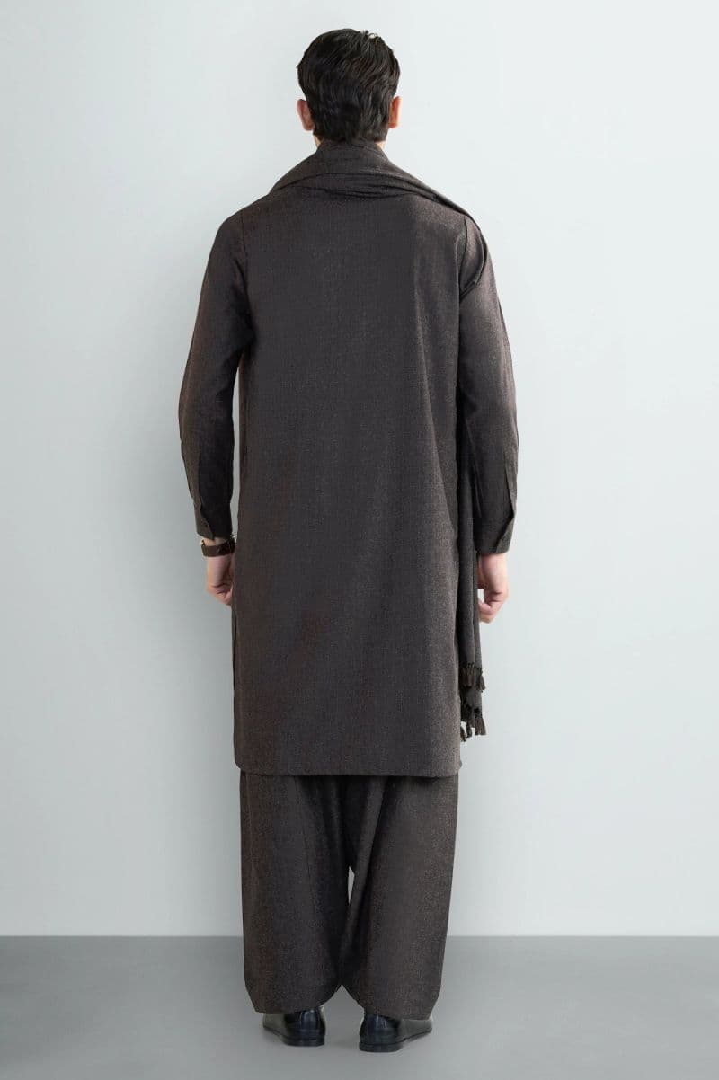 Dark Brown Shalwar Kameez with Shawl