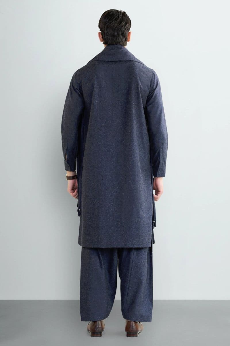 Dark Blue Shalwar Kameez with Shawl