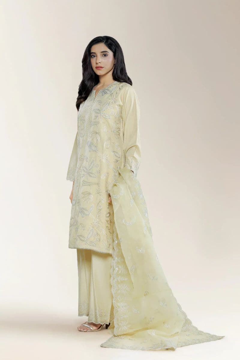 Embroidered Cotton Silk Beige 3PC thumbnail