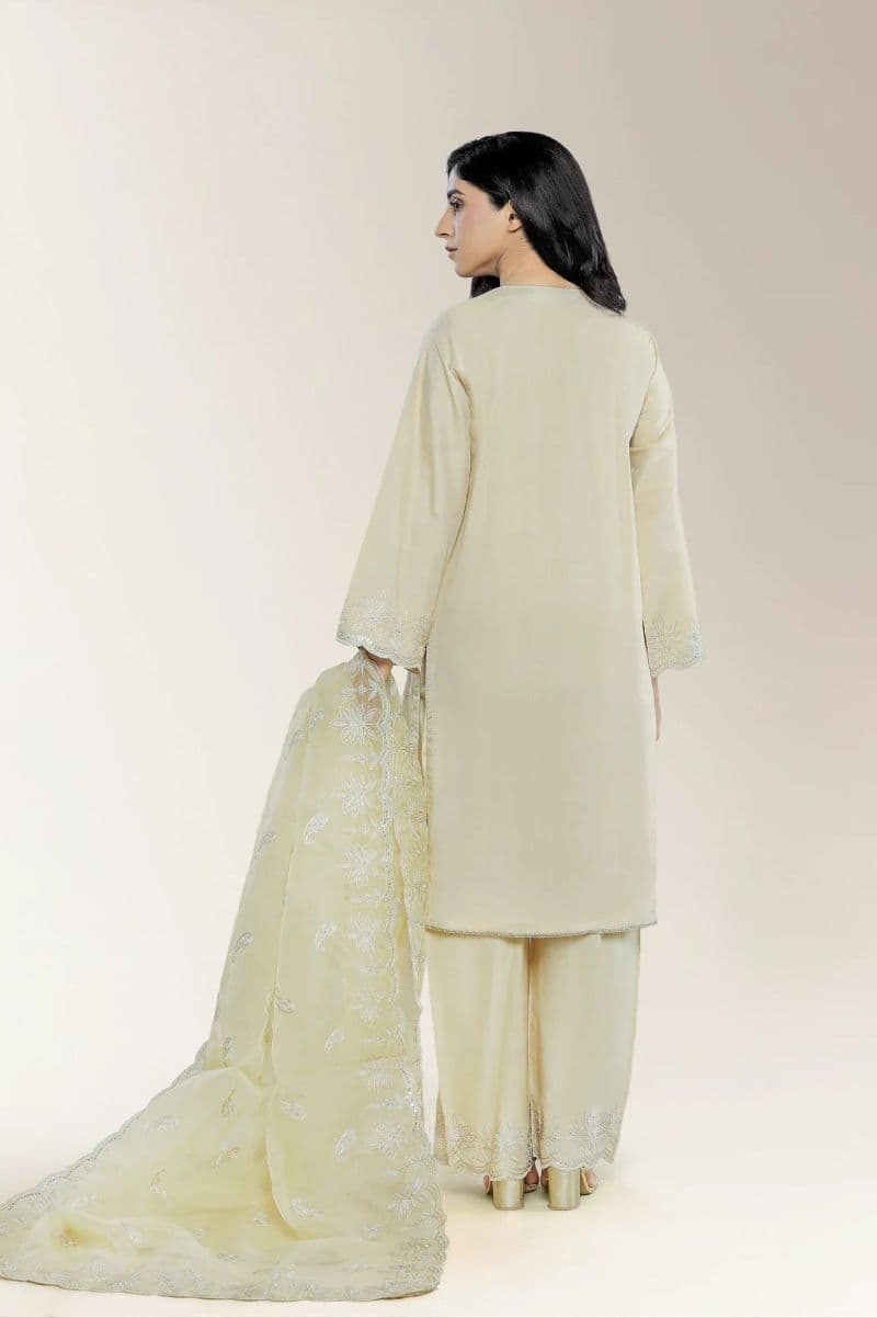 Embroidered Cotton Silk Beige 3PC thumbnail