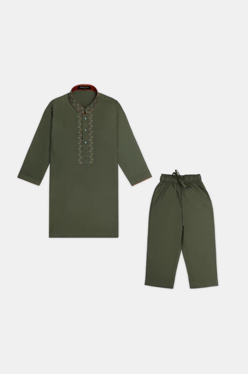 Dark Olive Boys Kurta Pajama thumbnail