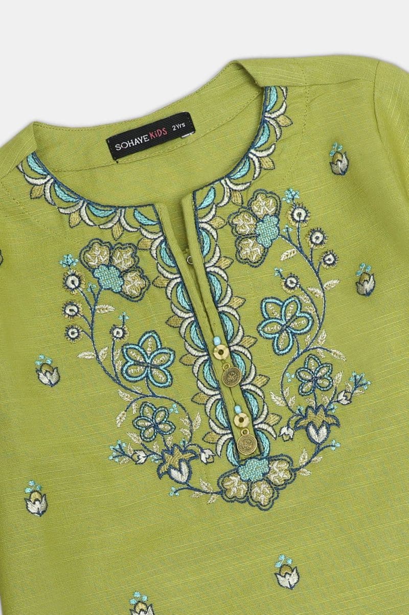 Embroidered Khaddar-Olive Girls 2PC thumbnail