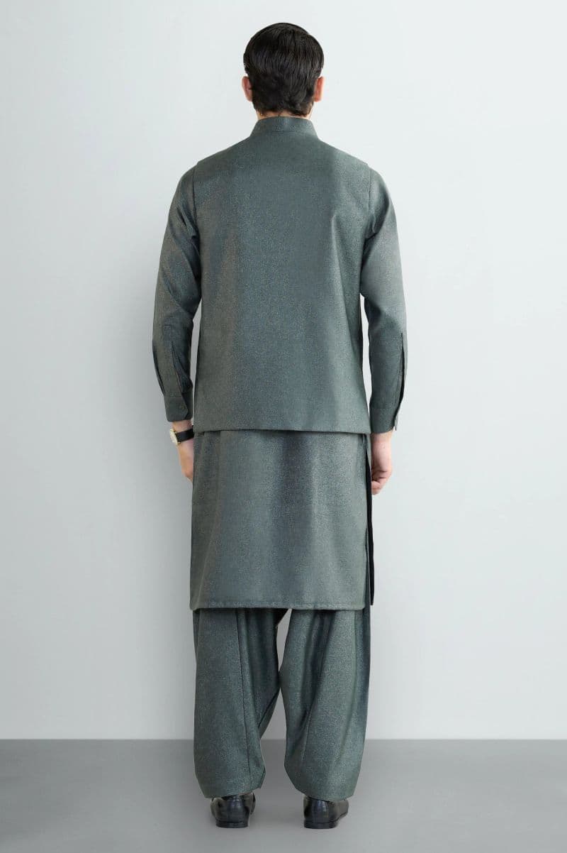 Green Shalwar Kameez with Waistcoat