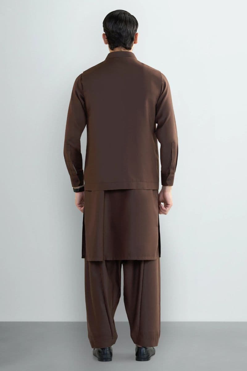 Brown Shalwar Kameez with Waistcoat