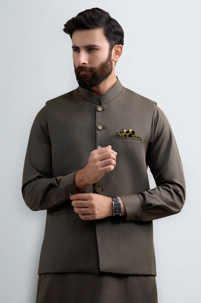 Dark Green Shalwar Kameez with Waistcoat thumbnail