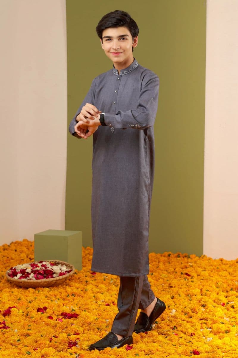 Boys Grey Kurta Pajama thumbnail