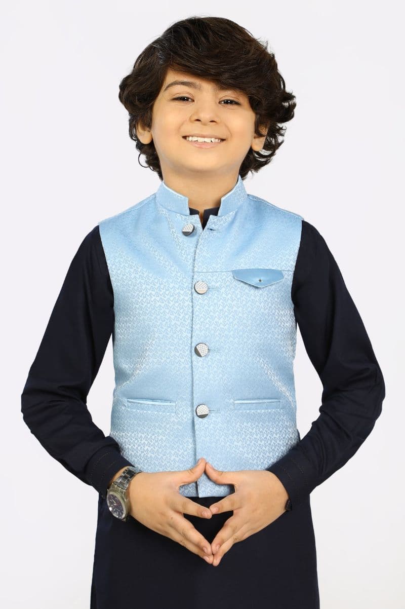 Light Blue Jacquard Waist Coat