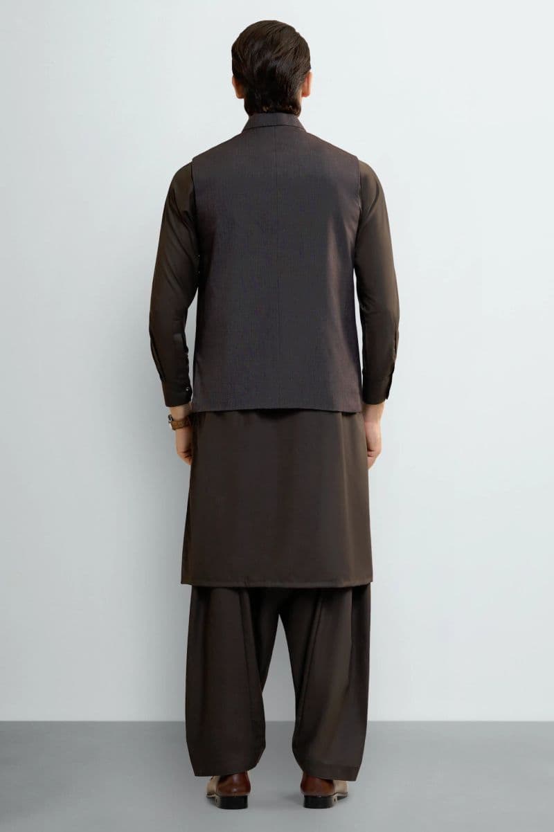 Coffee Brown Shalwar Kameez with Waistcoat