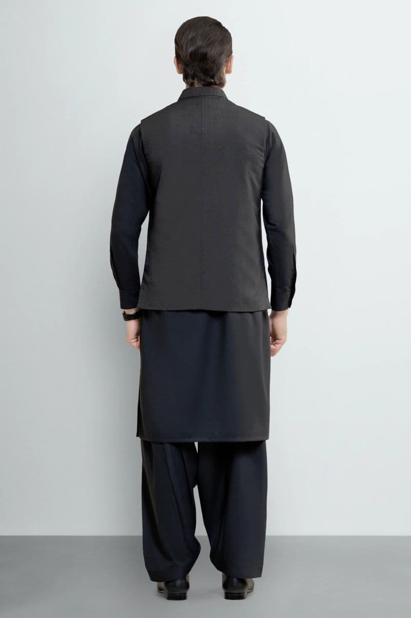 Dark Grey Shalwar Kameez with Waistcoat