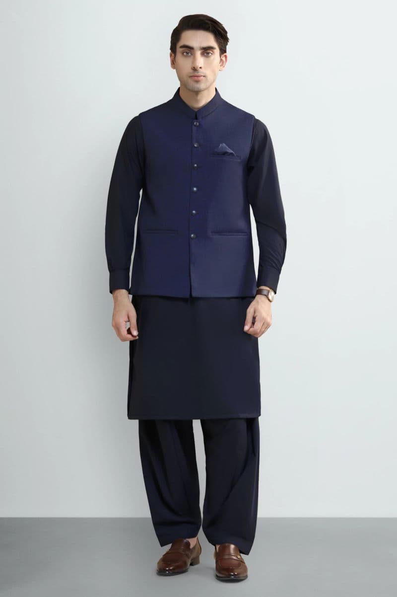 Navy Blue Shalwar Kameez with Waistcoat