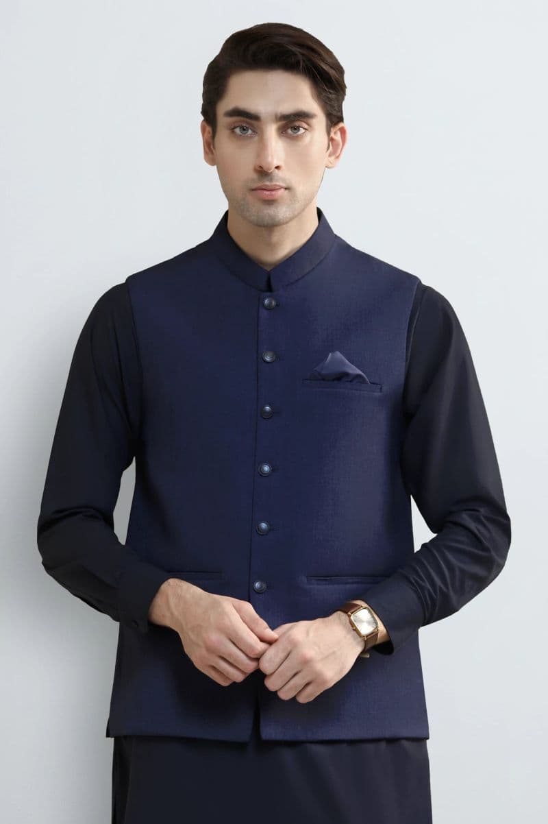 Navy Blue Shalwar Kameez with Waistcoat