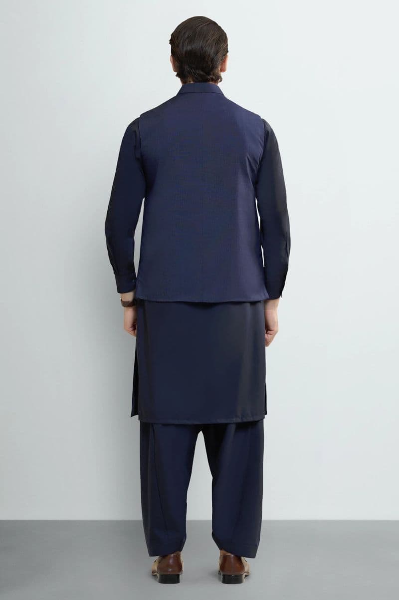 Navy Blue Shalwar Kameez with Waistcoat